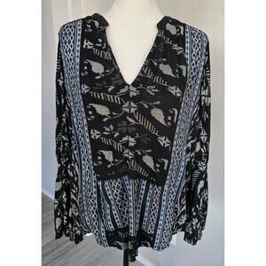 Lucky Brand Boho Hippie Flowy Flower Child Relaxed Embroidered Blouse Top Sz M